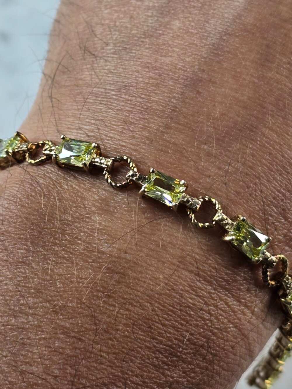 Womens Sterling Silver Gold Tone Peridot Bracelet 13.3g E6677